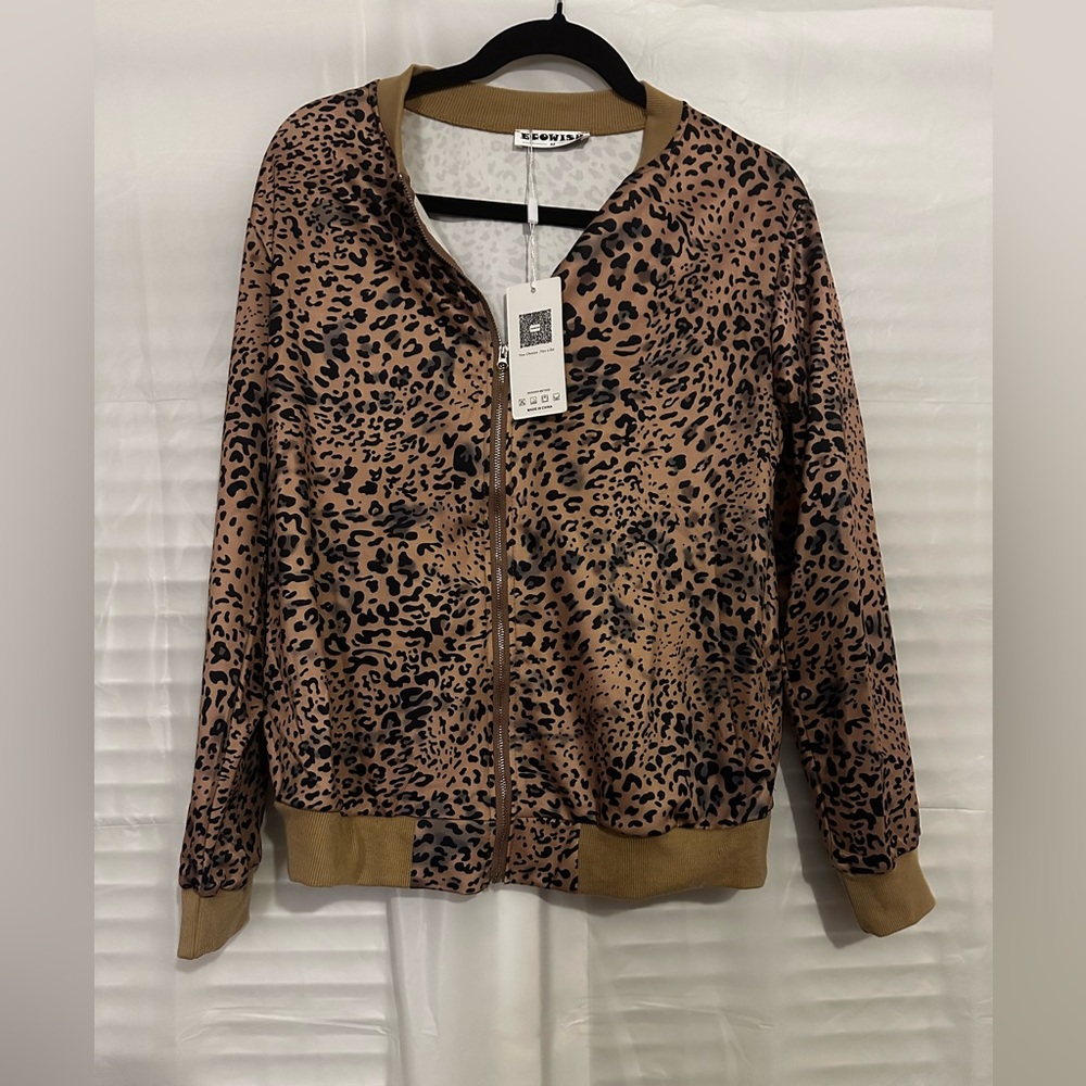 Ecowish Leopard Print Jacket - Brown and Black